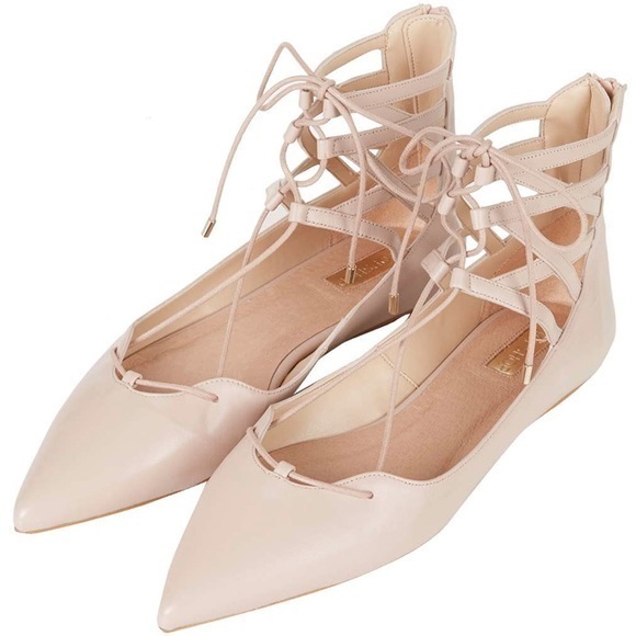 Topshop Ankle Strap Lace Up Point Ballet Flight Ghillie Flats Womens‎ Siz… - Picture 1 of 8